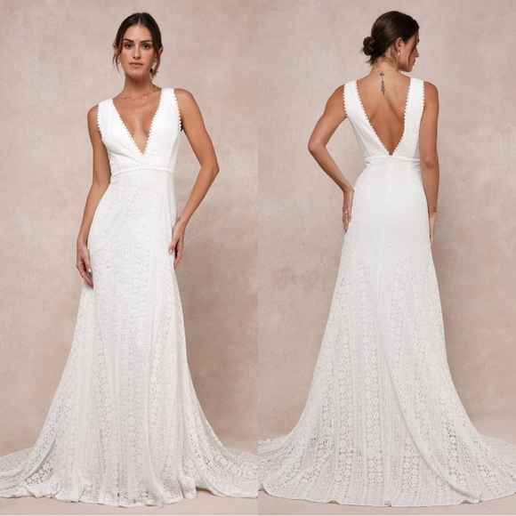 XS - NWOT Lulus Infinite Bliss Ivory Lace Sleeveless Backless Trumpet Maxi Dress - Picture 1 of 7